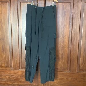 Go Silk Women's Black Straight Leg Cargo 100% Silk Pants Size Small Y2K
